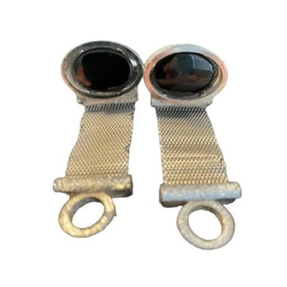 Vintage Wrap Black Onyx Cuff Links Silver Tone Metal Stone Chain Wrap‎ Formal